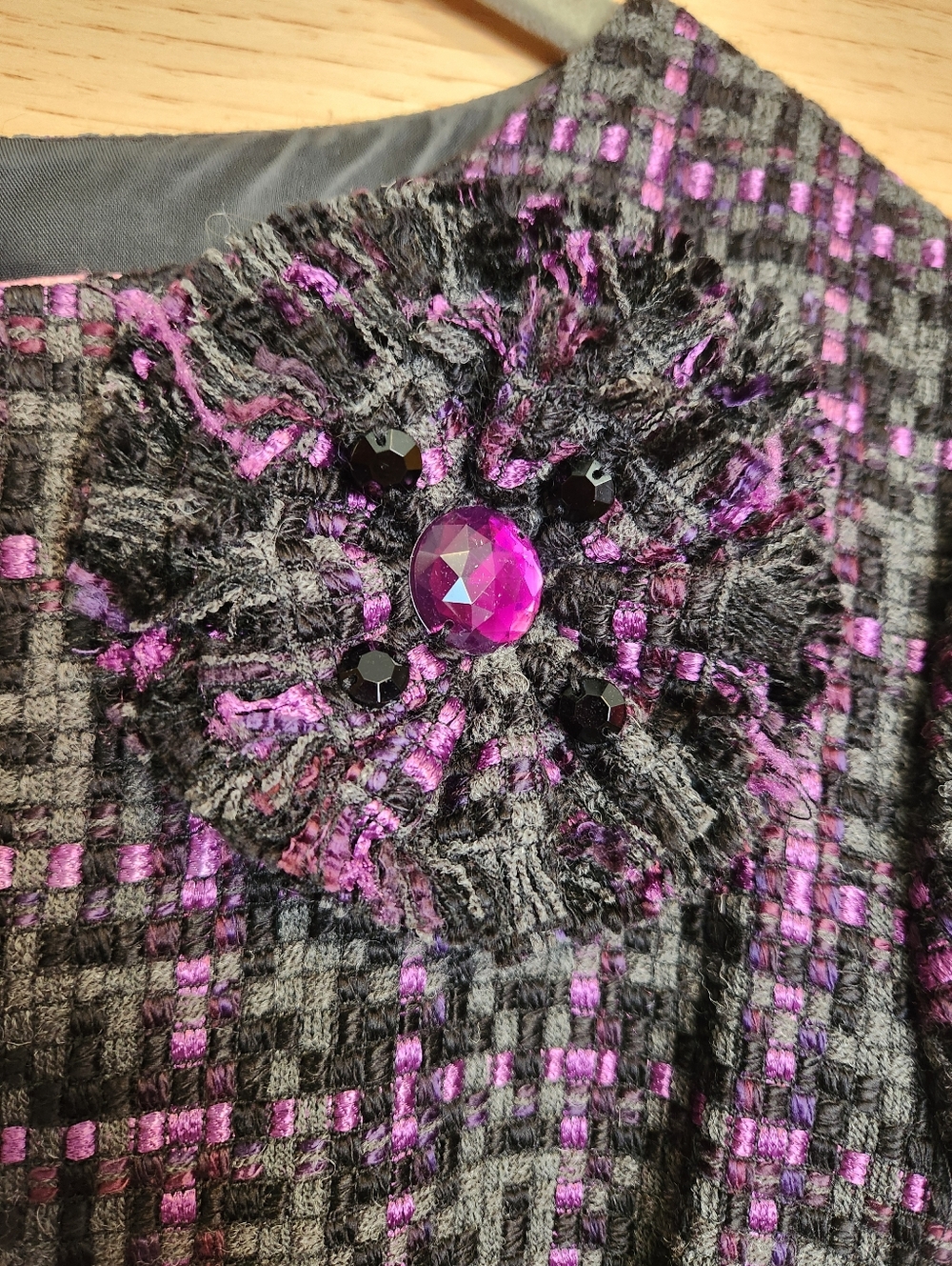 ELIZA J. BLACK GRAY & PURPLE SHORT SLEEVE TWEED SHIFT DRESS SIZE LARGE - Picture 4 of 9